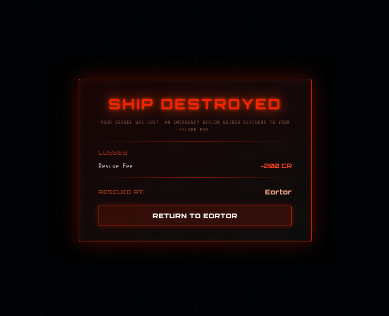 Ship destroyed and rescue screen